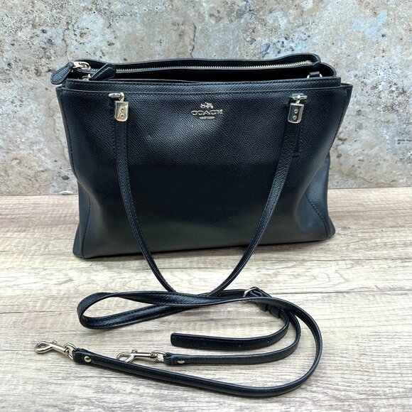 Coach Shoulder Crossbody Bag Womens Black Leather Inner Pockets Removal Straps - Picture 2 of 16